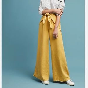 Anthropologie Postmark Wide Leg Linen Criss Cross Pants in Yellow